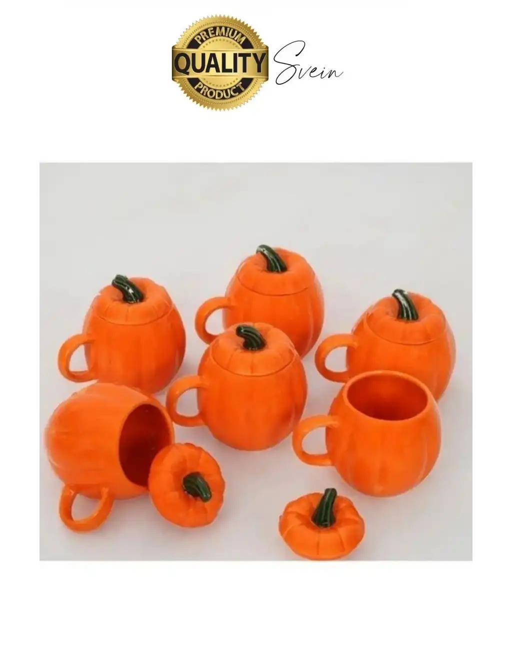 Özel Üretim Kapaklı Seramik Balkabağı Kulplu Kupa Cadılar Bayramı Kahve Biblo Fincan Sonbahar Şık