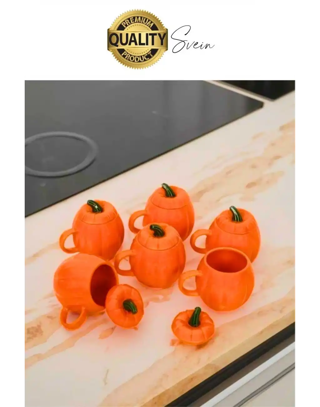 Özel Üretim Kapaklı Seramik Balkabağı Kulplu Kupa Cadılar Bayramı Kahve Biblo Fincan Sonbahar Şık