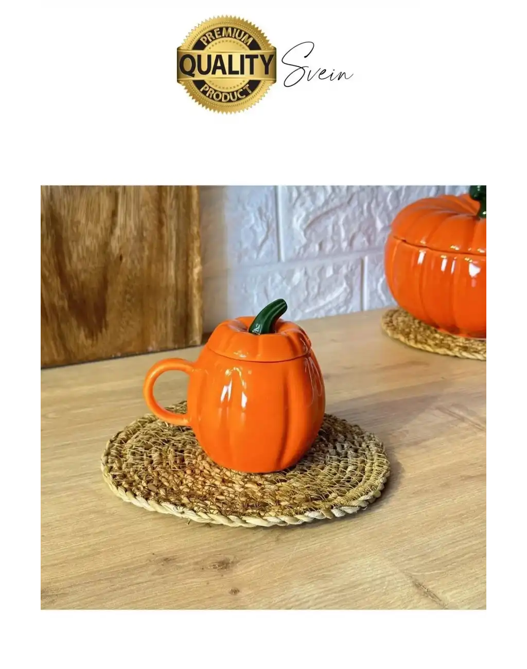 Özel Üretim Kapaklı Seramik Balkabağı Kulplu Kupa Cadılar Bayramı Kahve Biblo Fincan Sonbahar Şık