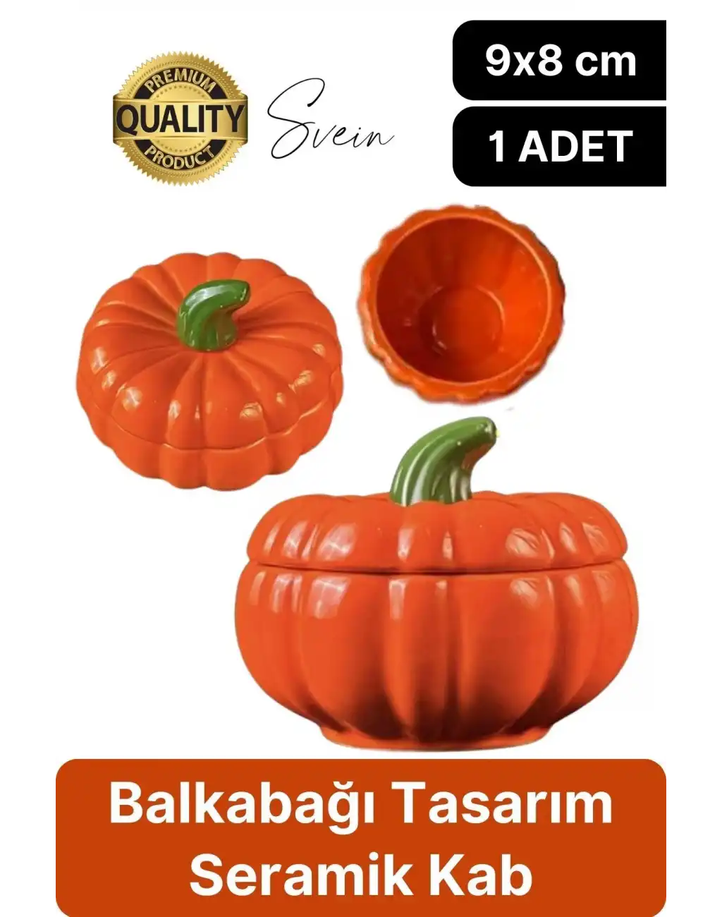 Özel Tasarım Kapaklı Seramik Turuncu Bal Kabağı Dekoratif Şekerlik Biber Saklama Kabı Kavanoz