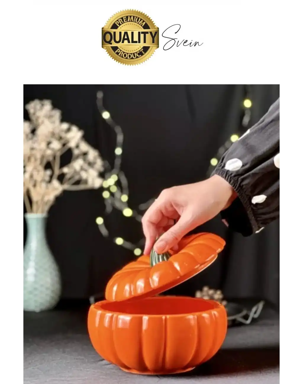 Özel Tasarım Kapaklı Seramik Turuncu Bal Kabağı Dekoratif Şekerlik Biber Saklama Kabı Kavanoz