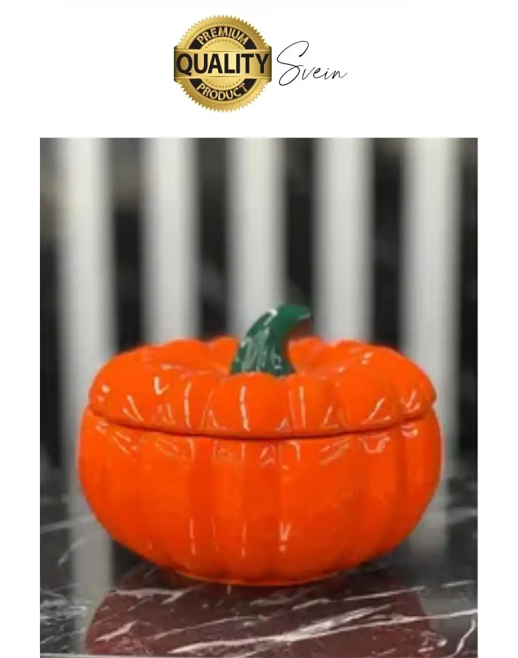 Özel Tasarım Kapaklı Seramik Turuncu Bal Kabağı Dekoratif Şekerlik Biber Saklama Kabı Kavanoz