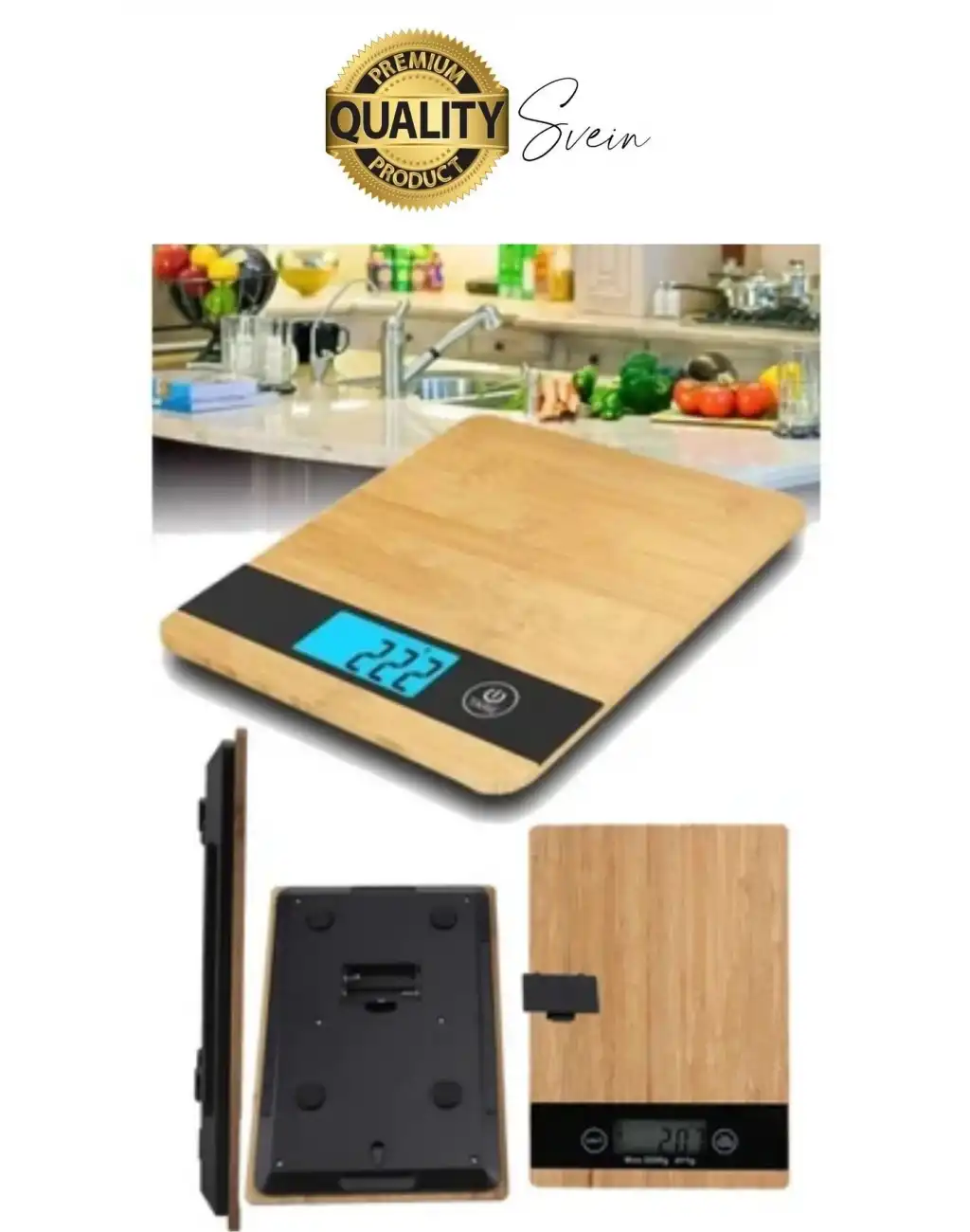 Premium Ahşap Dijital Ekranlı Yüksek Hassasiyet Mutfak Terazisi Bambu Tartı 5 kg Kapasiteli