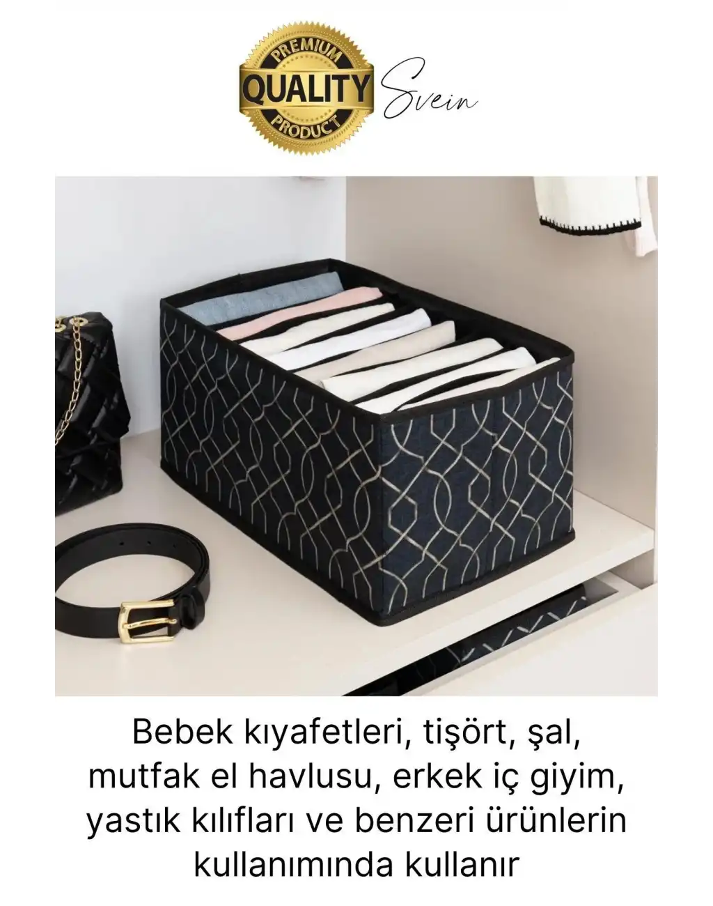 Çok Amaçlı Siyah 8 Gözlü Çekmece Dolap İçi Düzenleyici Organizer Büyük Large Boy Tshirt El Havlusu