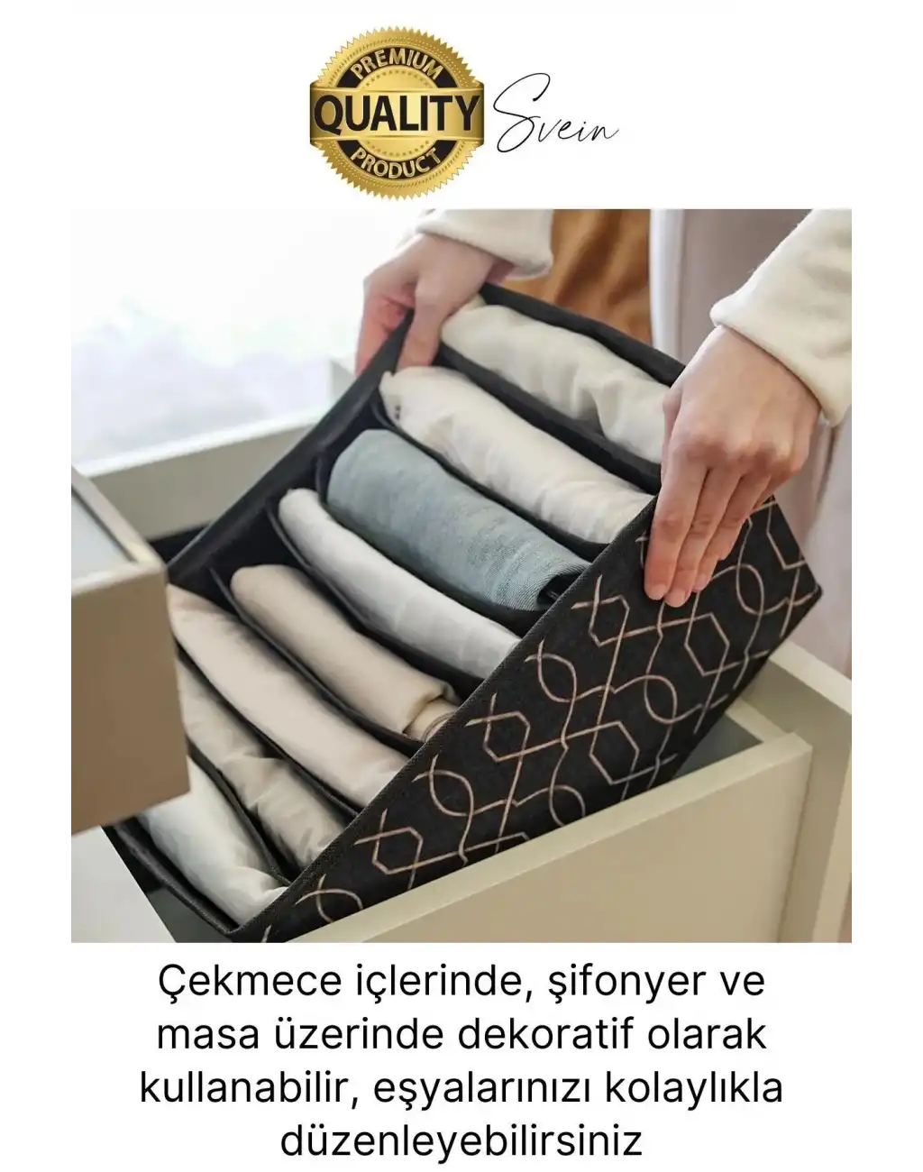 Çok Amaçlı Siyah 8 Gözlü Çekmece Dolap İçi Düzenleyici Organizer Büyük Large Boy Tshirt El Havlusu