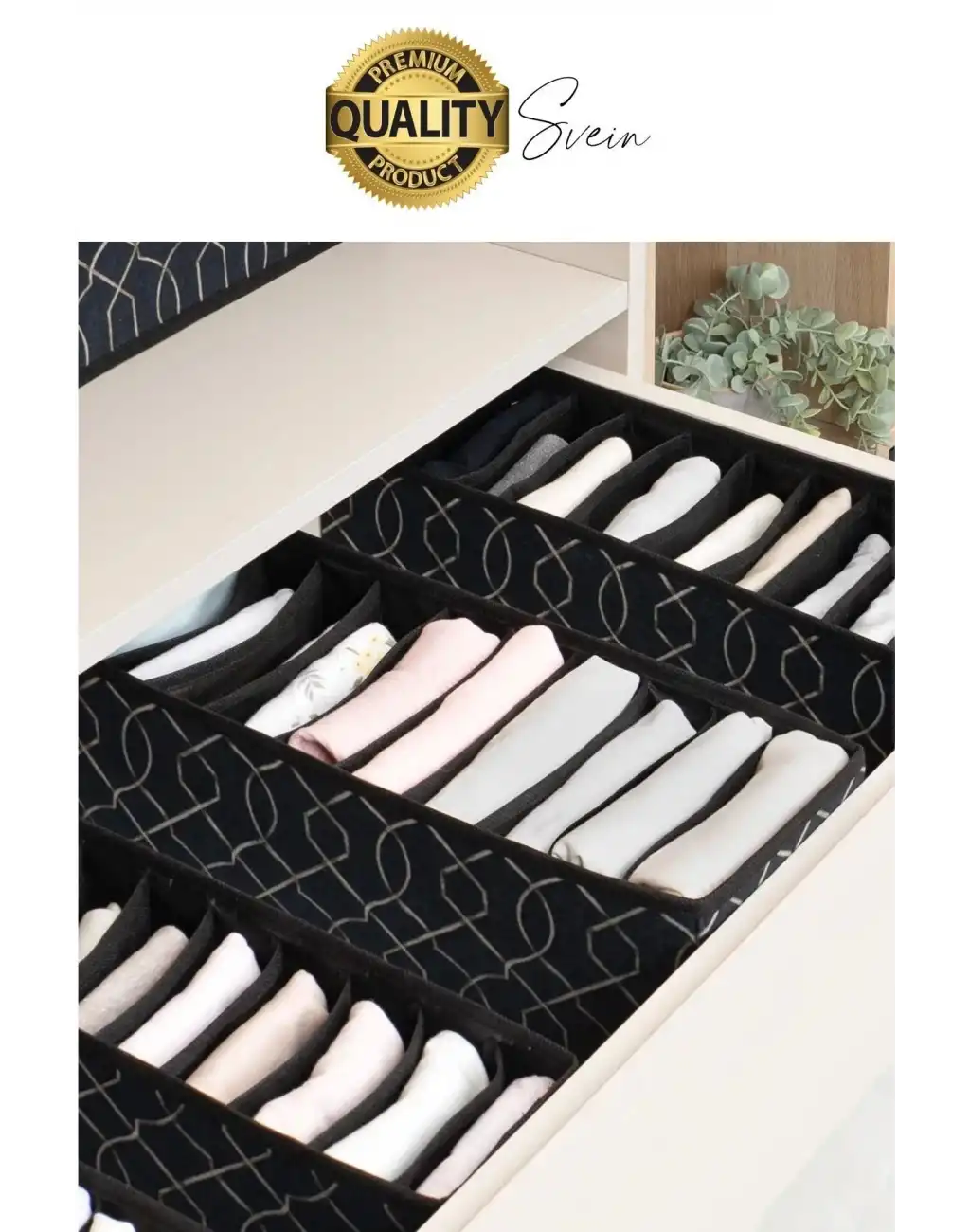 Çok Amaçlı Siyah 8 Gözlü Çekmece Dolap İçi Düzenleyici Organizer Büyük Large Boy Tshirt El Havlusu