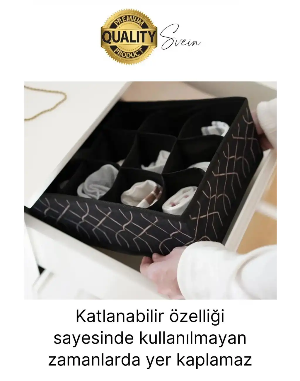 12 Bölmeli Dolap Çekmece İçi Düzenleyici Siyah Organizer Çorap Kravat Hobi Kutusu Kozmetik Aksesuar