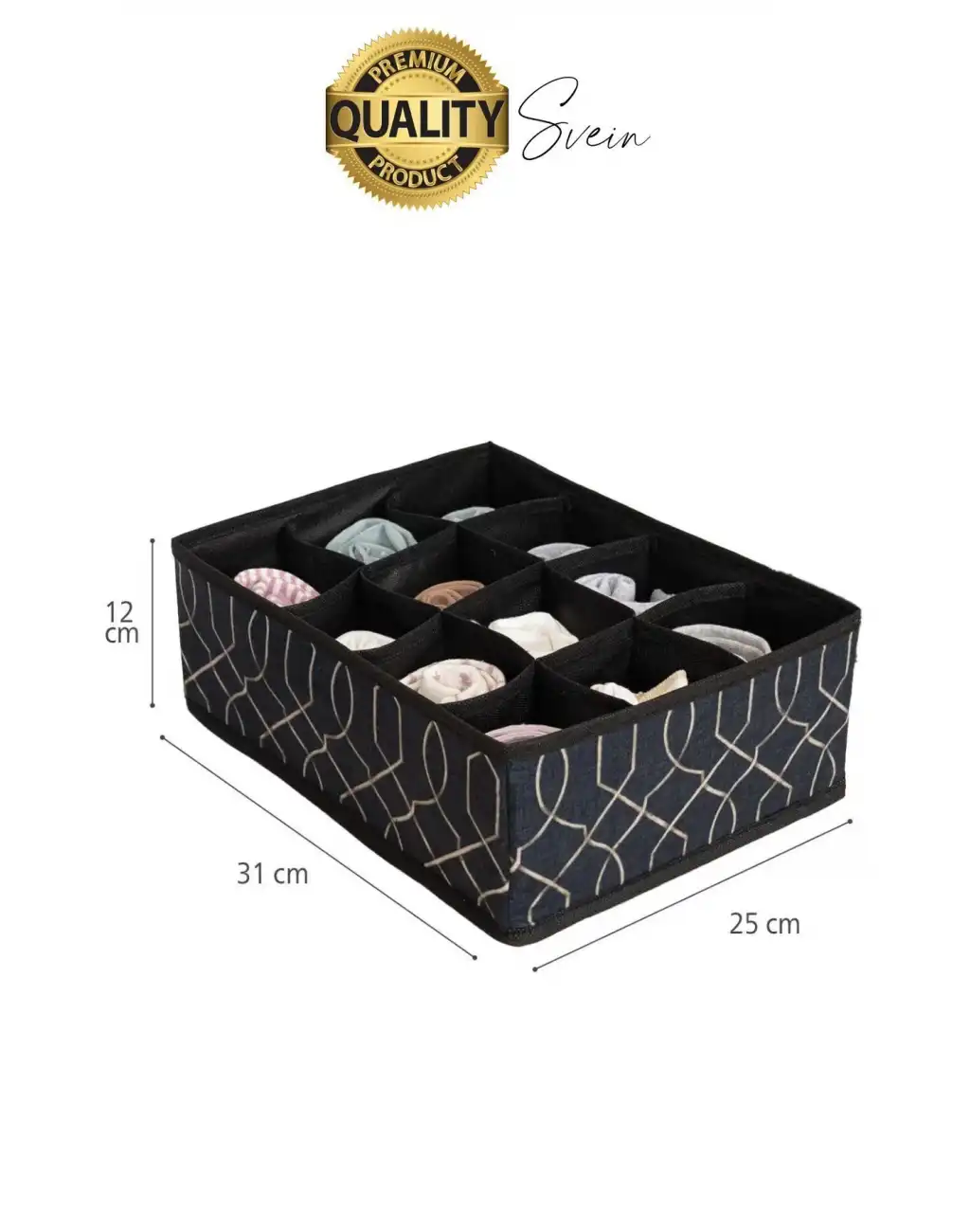 12 Bölmeli Dolap Çekmece İçi Düzenleyici Siyah Organizer Çorap Kravat Hobi Kutusu Kozmetik Aksesuar