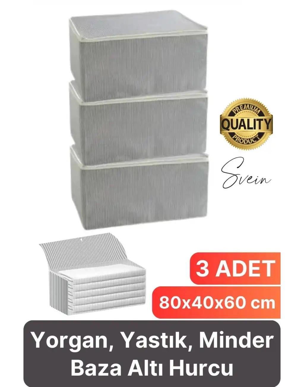 3 Adet Yorgan Hurcu Baza Altı Minder Kıyafet Saklama Yatak Yastık Organizer Düzenleyici Depolama