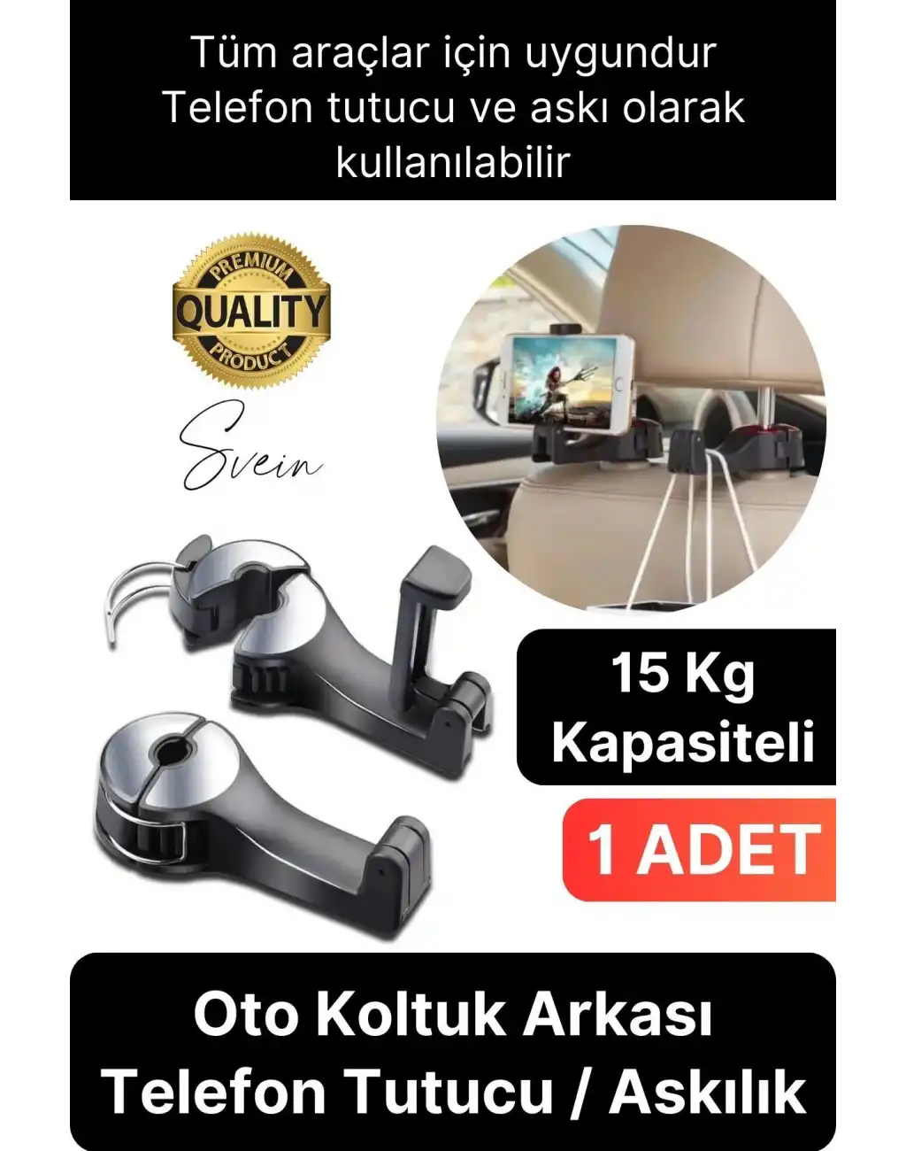 Oto Koltuk Arkası Telefon Tablet Tutucu Askılık Mesafe Ayarlı Uzayan Ayarlanabilir Sağlam Organizer