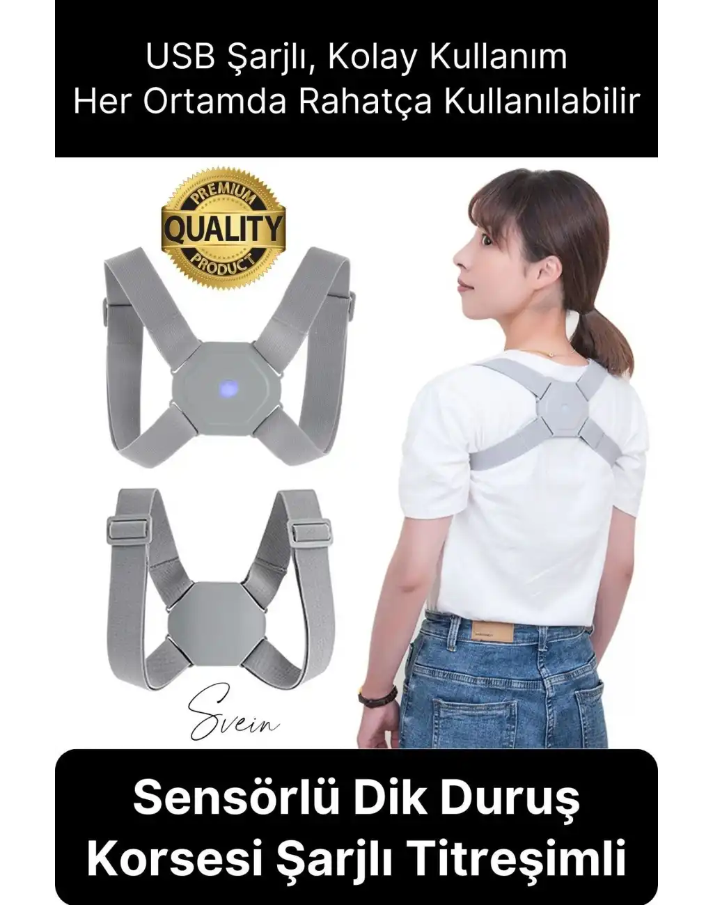 Premium Sensörlü Ayarlanabilir Dik Duruş Korsesi Şarjlı Titreşimli Omuz Sırt Kambur Önleyici