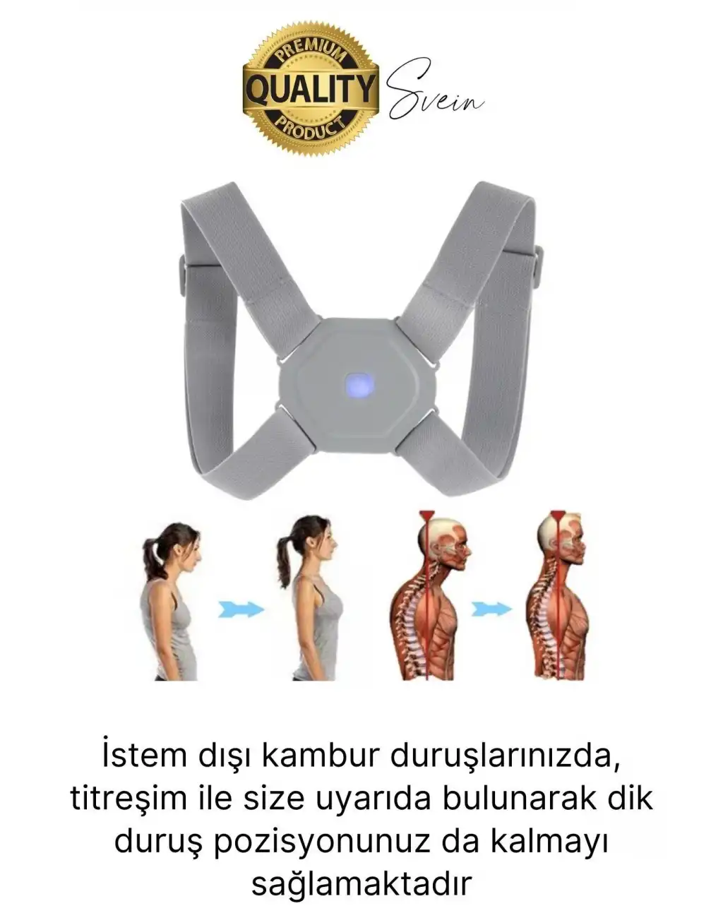 Premium Sensörlü Ayarlanabilir Dik Duruş Korsesi Şarjlı Titreşimli Omuz Sırt Kambur Önleyici