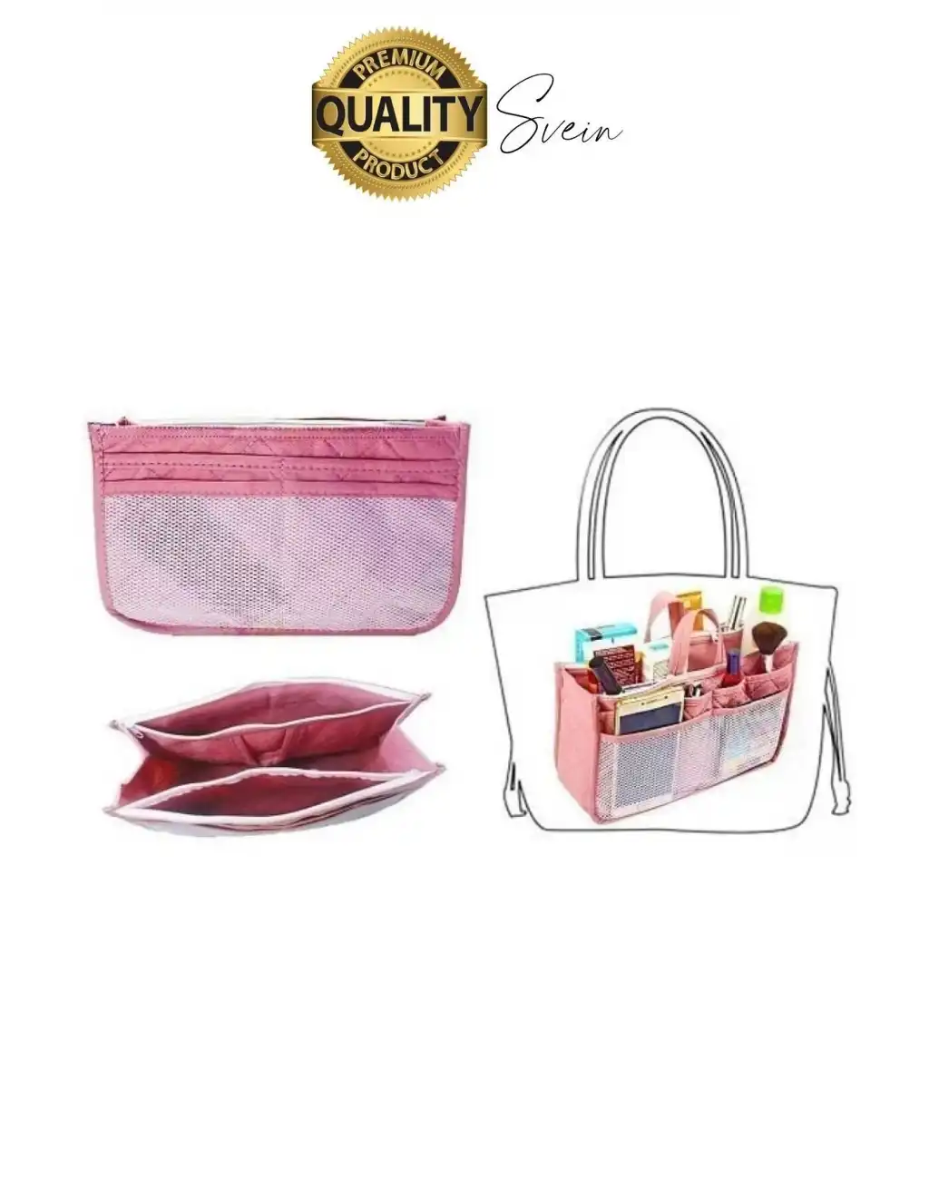 Çok Fonksiyonlu Kulplu Çanta İçi Düzenleyici Organizer Bölmeli Kumaş Taşınabilir Kozmetik Dayanıklı