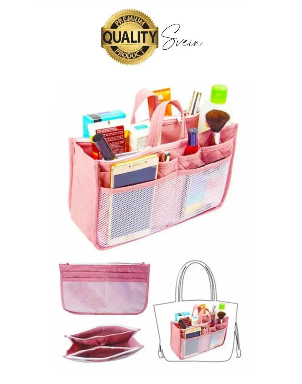 Çok Fonksiyonlu Kulplu Çanta İçi Düzenleyici Organizer Bölmeli Kumaş Taşınabilir Kozmetik Dayanıklı