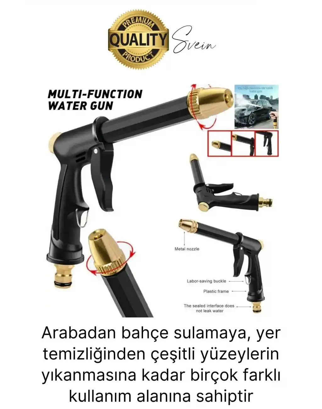 Çok Fonksiyonlu Ayarlanabilir Yüksek Basınçlı Yıkama Su Tabancası Tazyikli Araba Motor Yıkama Bahçe