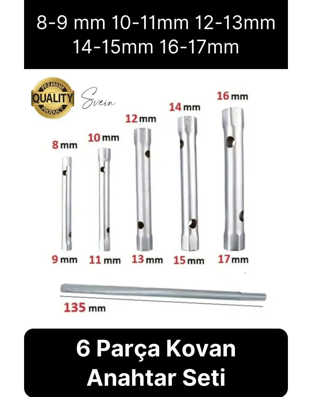 6 Parça Kovan Tipi Lokma Anahtarı Buji Boru Seti Civata Çinko Kaplı Lavabo Montaj 8-17 mm Arası