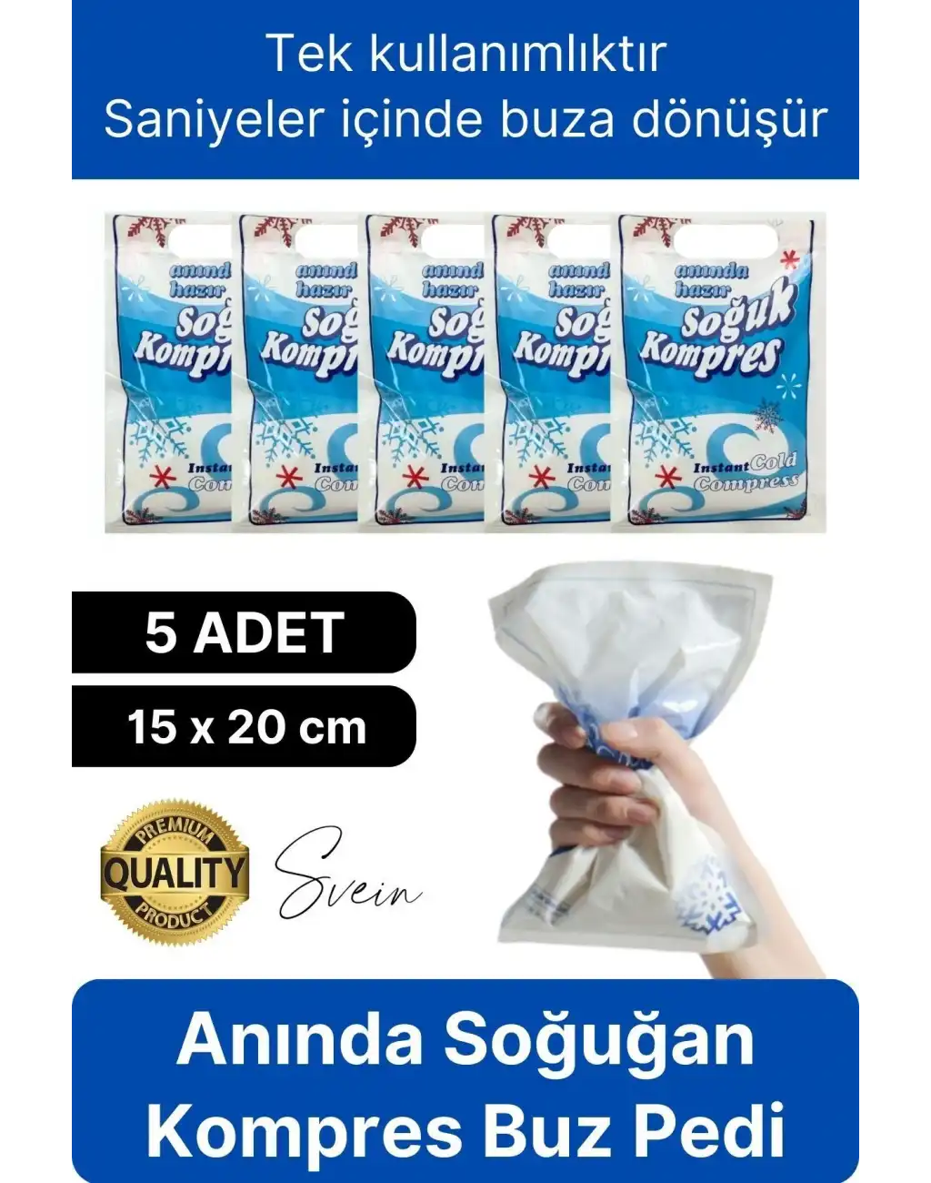 5 Adet Tek Kullanımlık Anında Hazır Soğuk Kompres Ped Buz Torbası Acil İlk Yardım Paketi Terapi