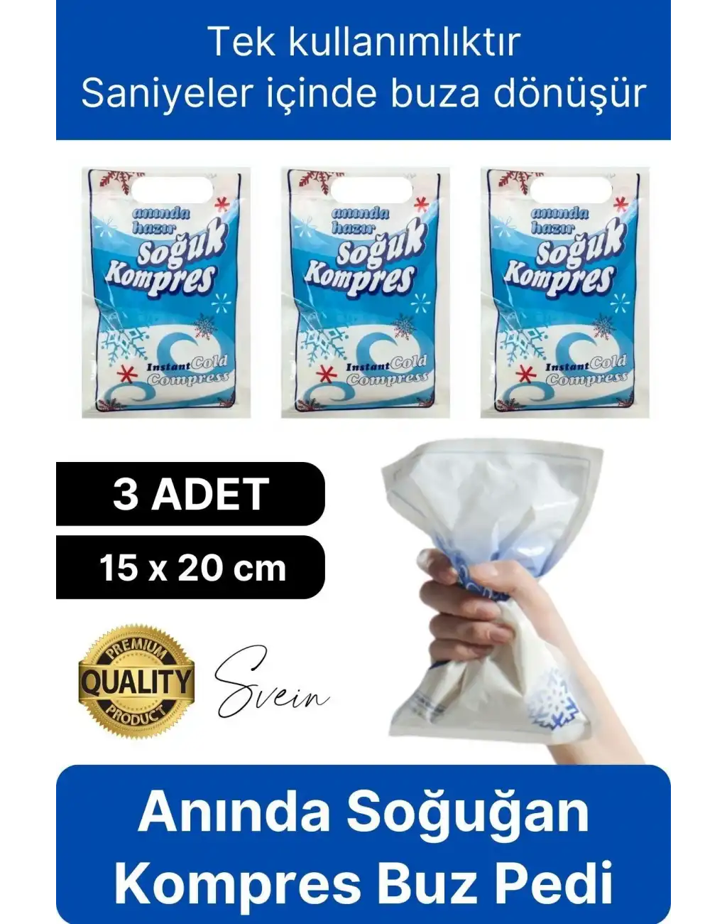 3 Adet Tek Kullanımlık Anında Hazır Soğuk Kompres Ped Buz Torbası Acil İlk Yardım Paketi Terapi