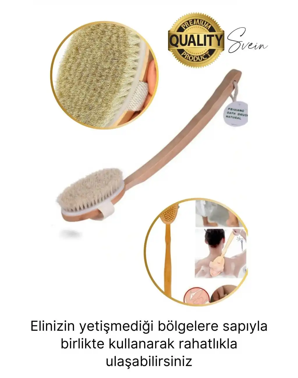 Premium %100 Doğal At Kılı Banyo Fırçası Ahşap Saplı Selülit Önleyici Yumuşak Vücut Masaj Sırt Kese