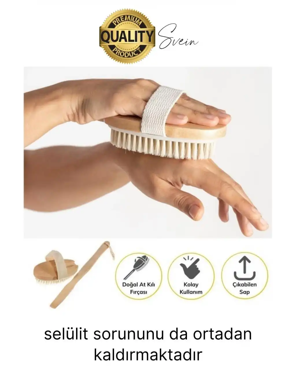 Premium %100 Doğal At Kılı Banyo Fırçası Ahşap Saplı Selülit Önleyici Yumuşak Vücut Masaj Sırt Kese