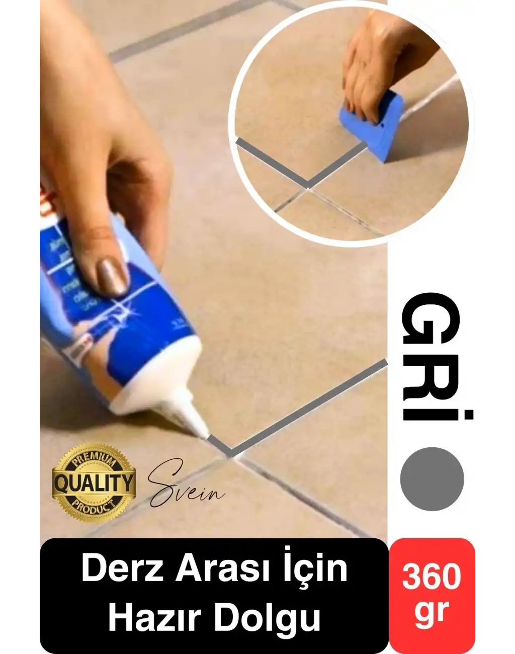 Premium Fayans Arası Gri Hazır Derz Dolgu Gaga Uç Tüp Mermer Mutfak Banyo Zemin Duvar Onarıcı