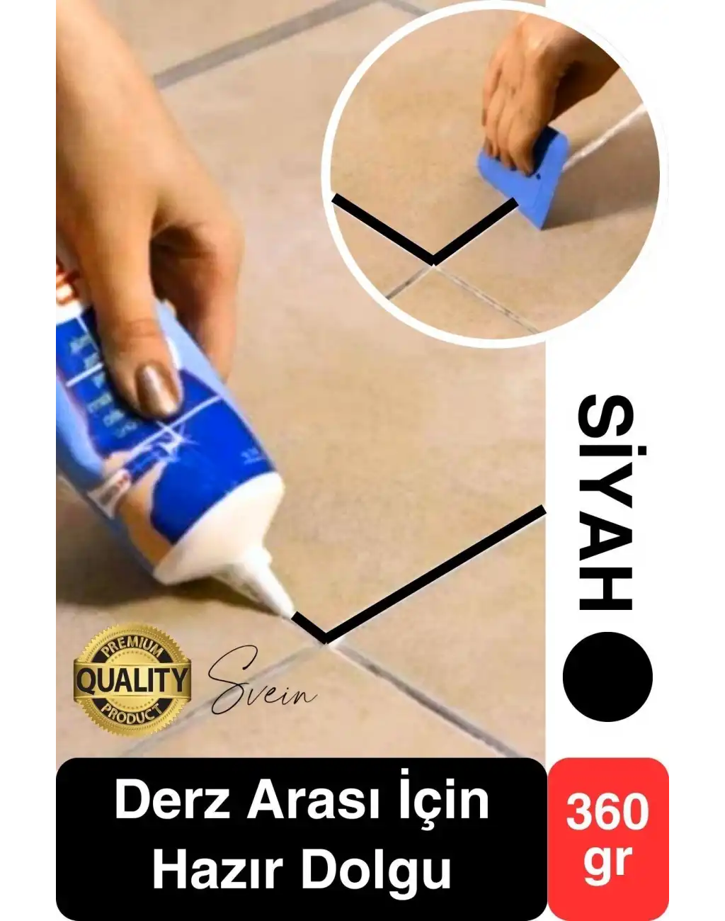 Premium Fayans Arası Siyah Hazır Derz Dolgu Gaga Uç Tüp Mermer Mutfak Banyo Zemin Duvar Onarıcı