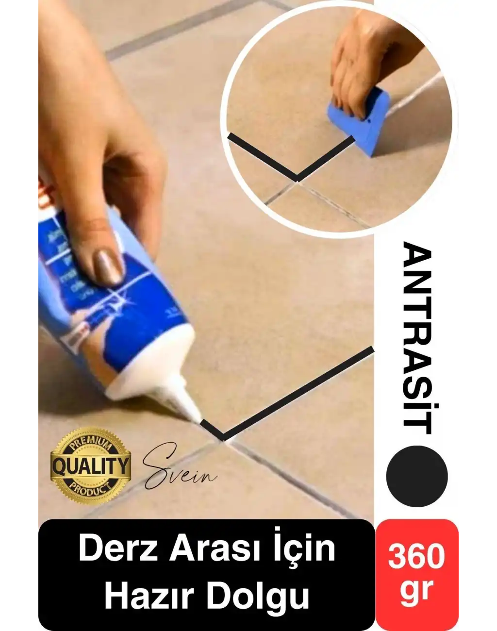 Premium Fayans Arası Antrasit Hazır Derz Dolgu Gaga Uç Tüp Mermer Mutfak Banyo Zemin Duvar Onarıcı