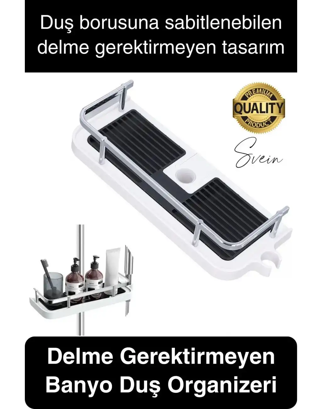 Dayanıklı Plastik Beyaz Banyo Duş Rafı Organizer Delme Gerektirmez Sabun Şampuan Düzenleyici