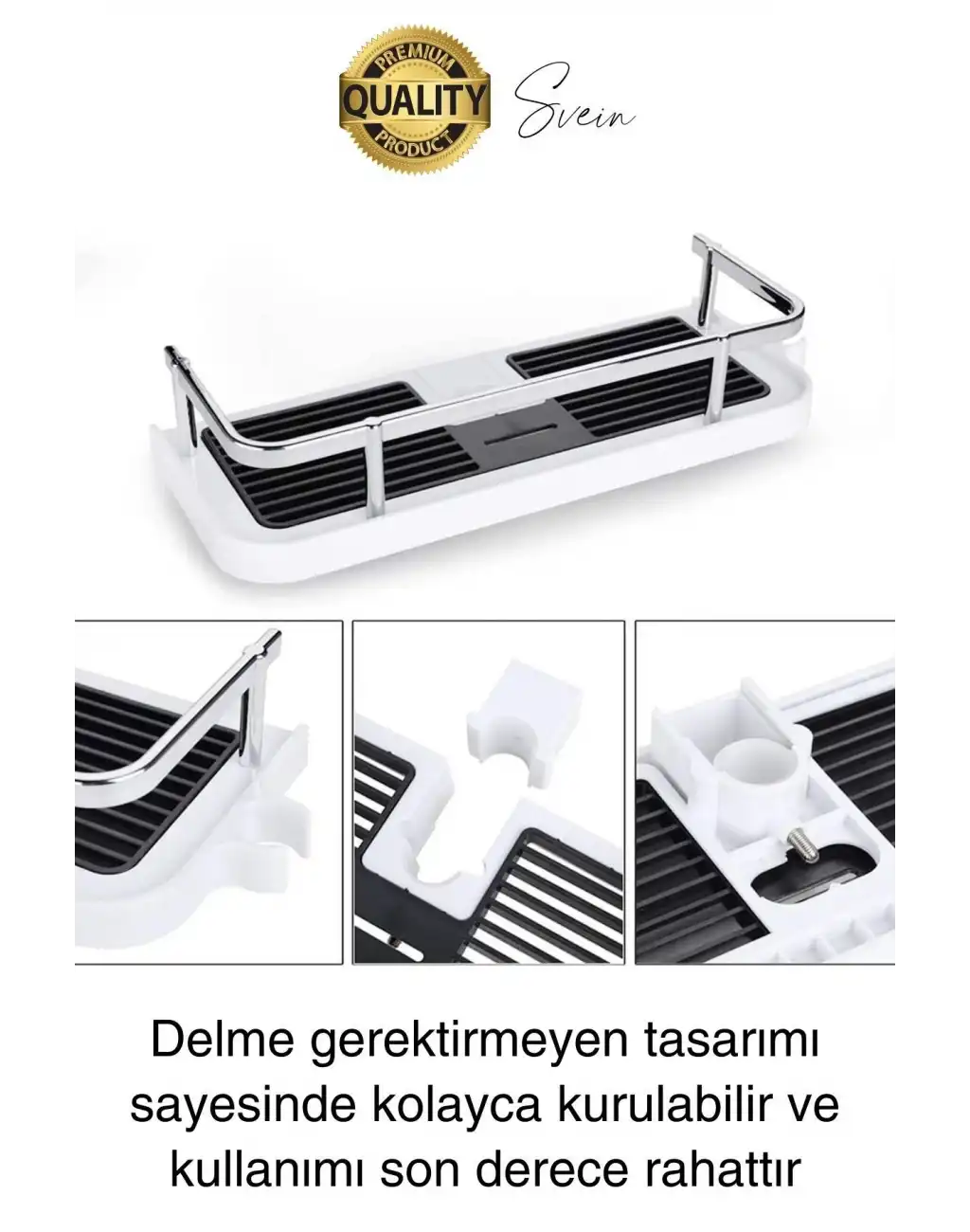 Dayanıklı Plastik Beyaz Banyo Duş Rafı Organizer Delme Gerektirmez Sabun Şampuan Düzenleyici