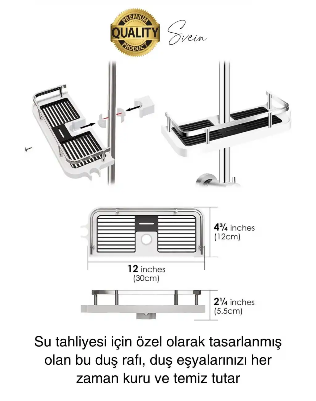 Dayanıklı Plastik Beyaz Banyo Duş Rafı Organizer Delme Gerektirmez Sabun Şampuan Düzenleyici