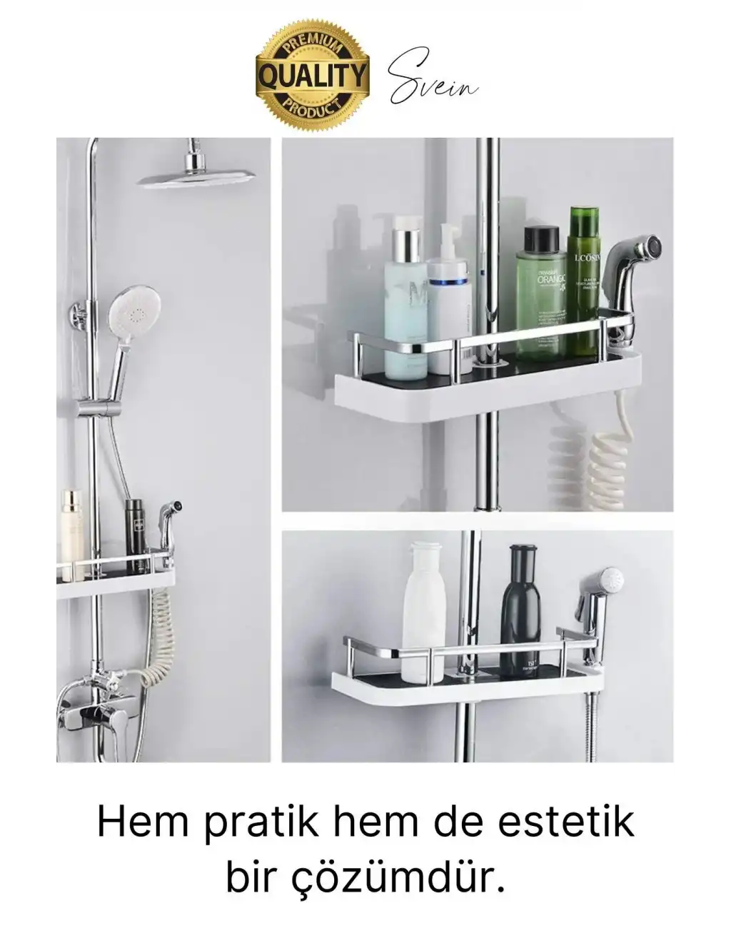 Dayanıklı Plastik Beyaz Banyo Duş Rafı Organizer Delme Gerektirmez Sabun Şampuan Düzenleyici