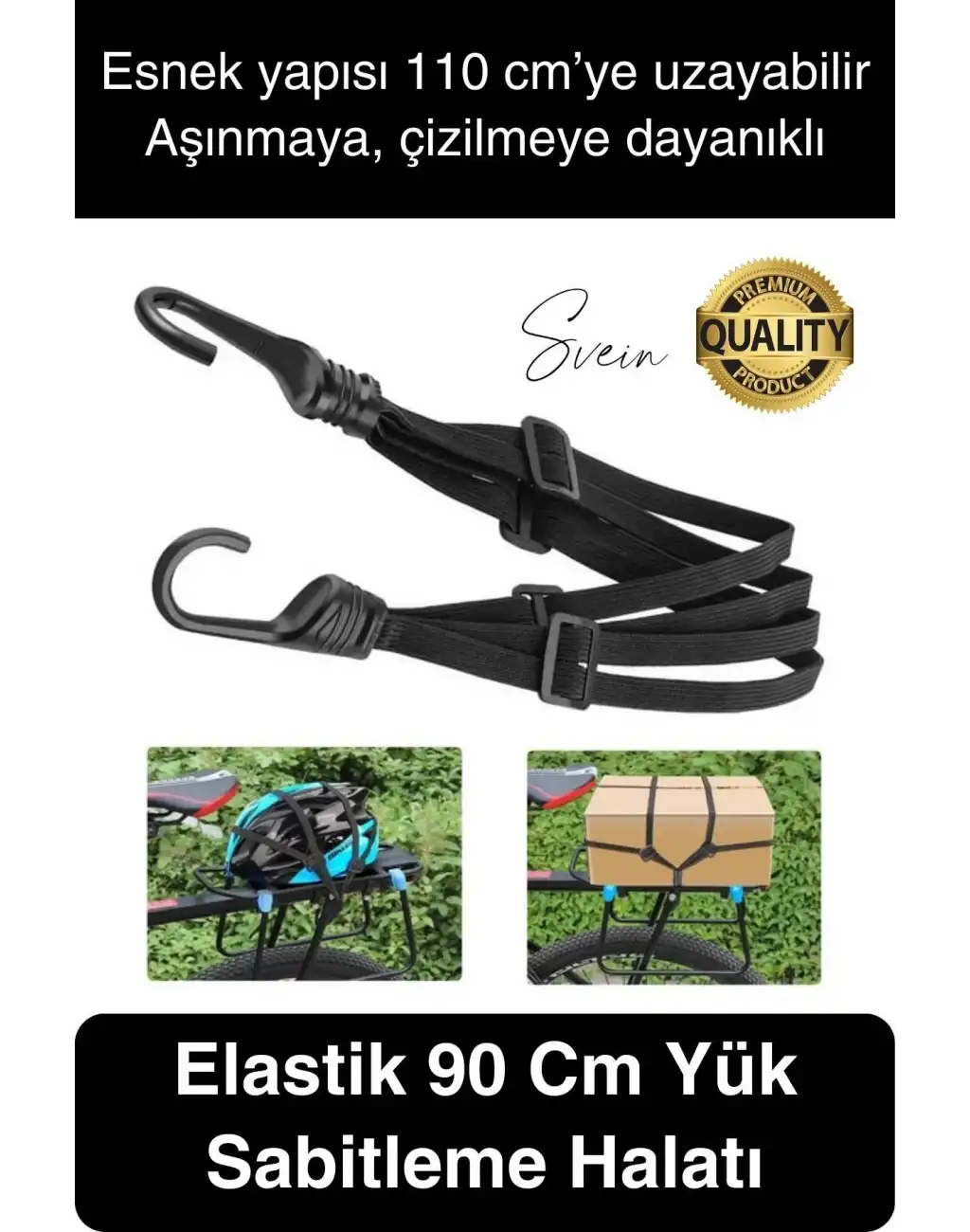 Premium 90 cm Esnek Kancalı Bagaj Halatı Yük Bağlama Taşıma Aşınmaz Kopmaz Dayanıklı Siyah Lastik