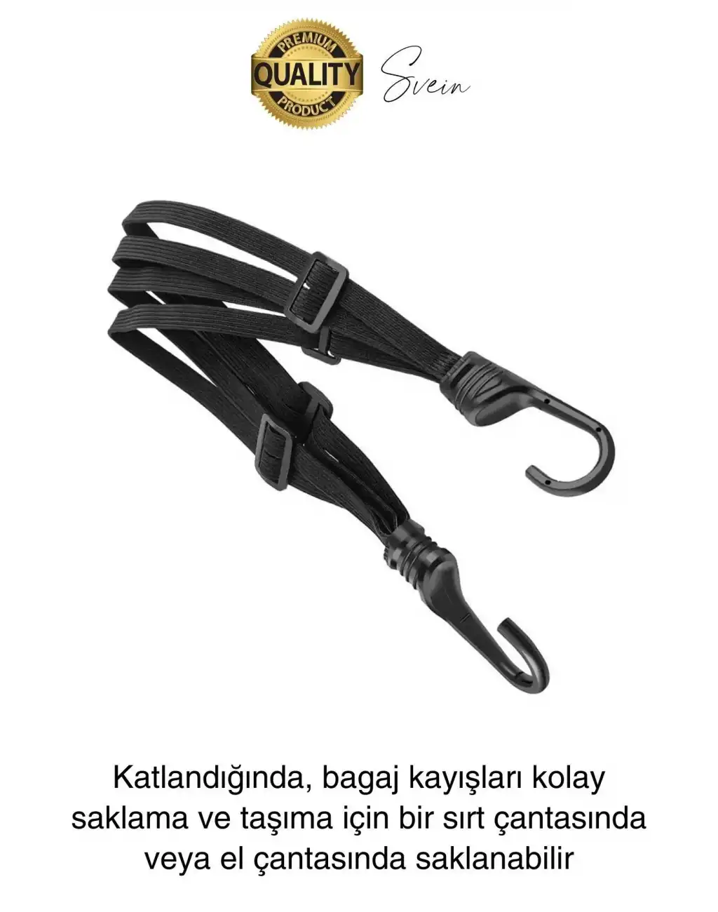 Premium 90 cm Esnek Kancalı Bagaj Halatı Yük Bağlama Taşıma Aşınmaz Kopmaz Dayanıklı Siyah Lastik