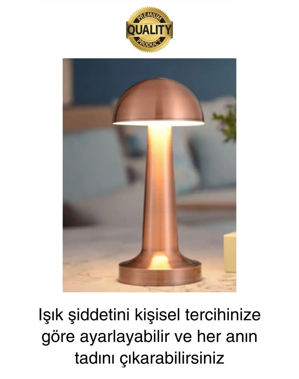 Premium Şarjlı Dokunmatik Masa Lambası 3 Renk Ayarlanabiir Parlaklık Abajur Ambians Dekoratif Klasik