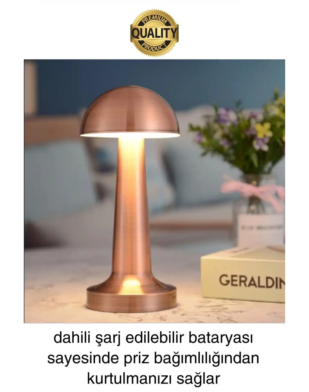 Premium Şarjlı Dokunmatik Masa Lambası 3 Renk Ayarlanabiir Parlaklık Abajur Ambians Dekoratif Klasik