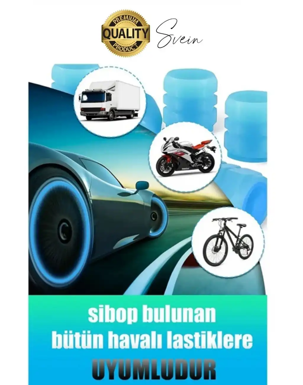 Özel Üretim Mavi Fosforlu Sibop Kapağı 4 Set Tüm Araçlarla Uyumlu Gece Parlayan Sibob Jant Tekerlek