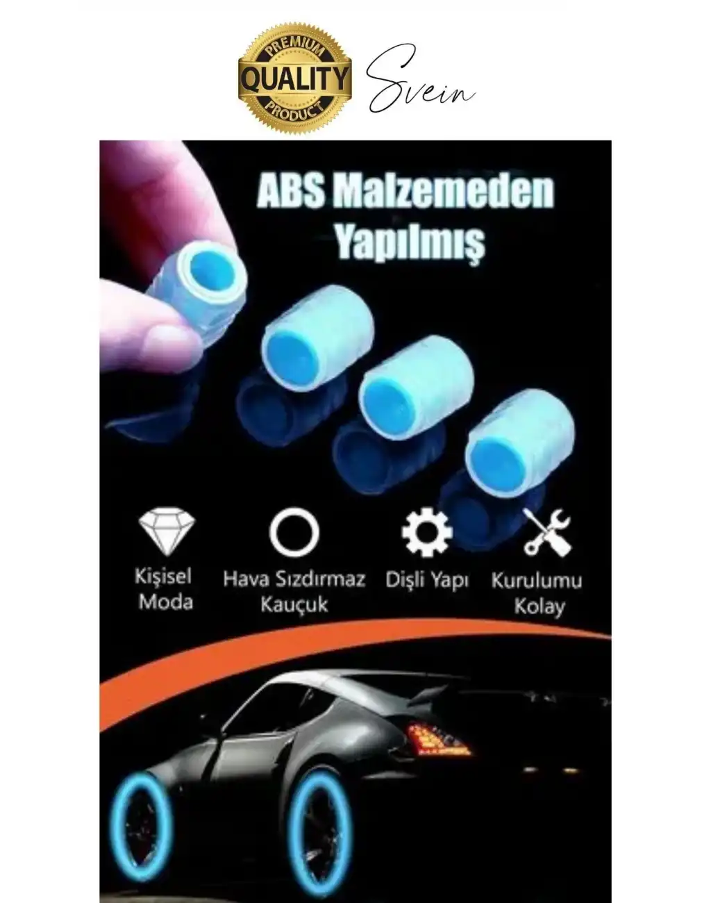 Özel Üretim Mavi Fosforlu Sibop Kapağı 4 Set Tüm Araçlarla Uyumlu Gece Parlayan Sibob Jant Tekerlek