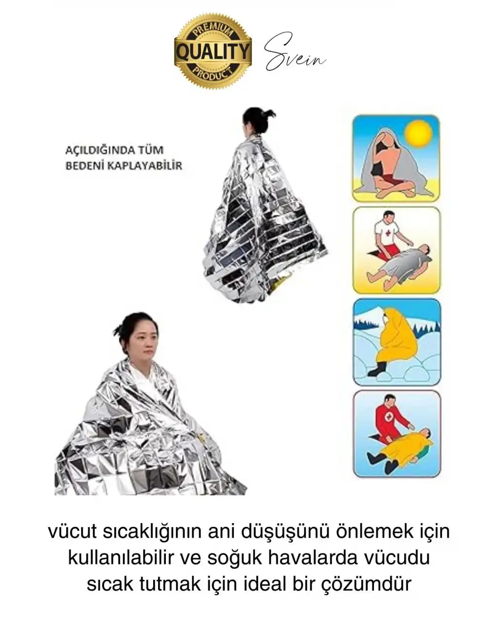 Soğuk Sıcak Tutan Çift Taraflı Gümüş Acil Durum Battaniyesi Termal Yanık Hayatta Kalma Kamp Deprem