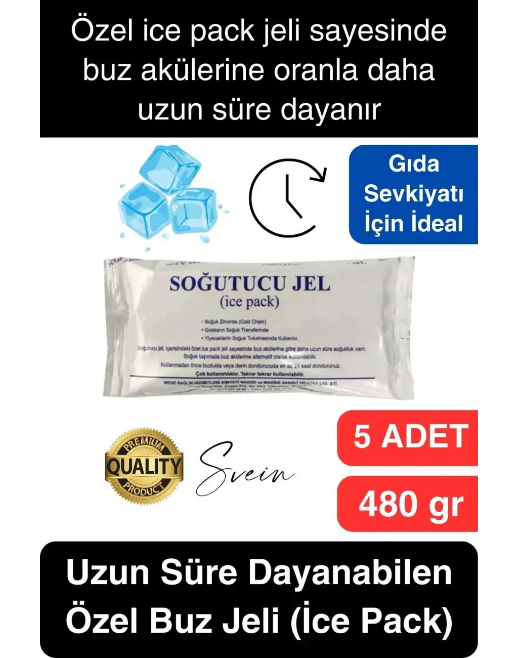 5 Adet 480 gr Soğutucu Jel Poşet Buz Aküsü Yolculuk Seyahat Yiyecek İçin Uygun Uzun Süre Dayanım