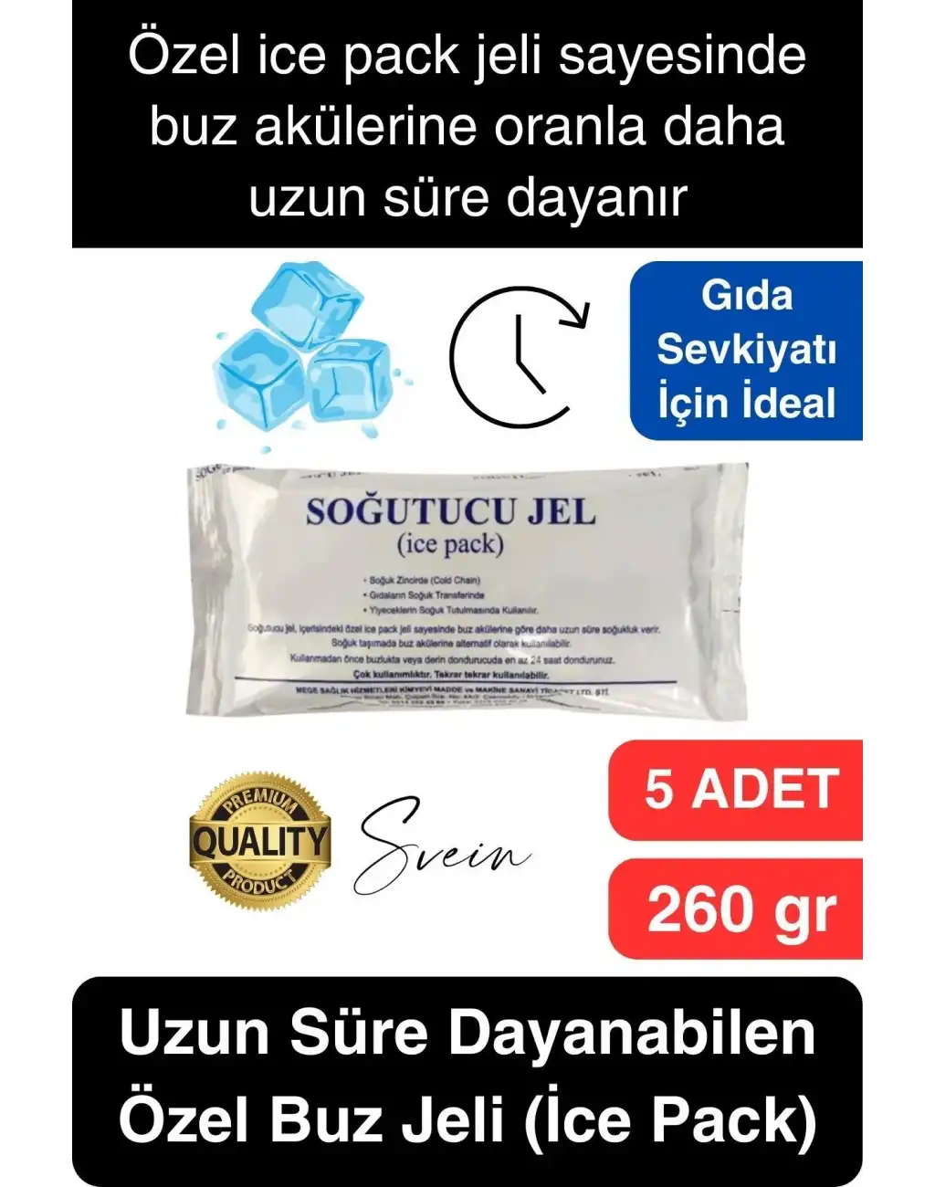 5 Adet 260 gr Soğutucu Jel Poşet Buz Aküsü Yolculuk Seyahat Yiyecek İçin Uygun Uzun Süre Dayanım