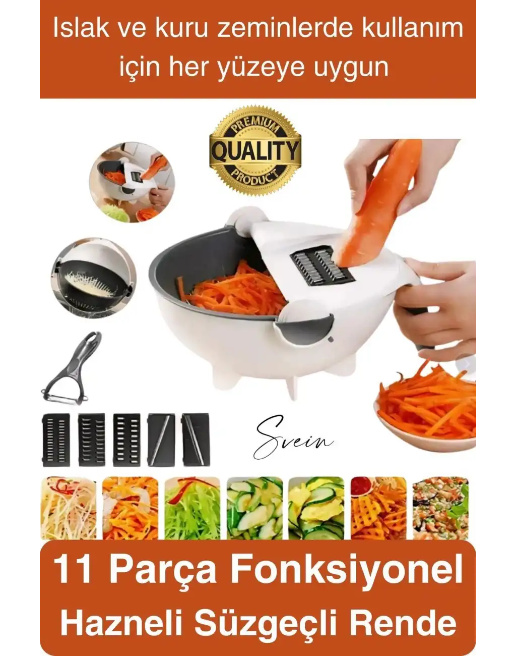 11 Parça Paslanmaz Fonksiyonel Süzgeçli Rende Hazneli Doğrayıcı Sebze Salata İçin Pratik Mutfak
