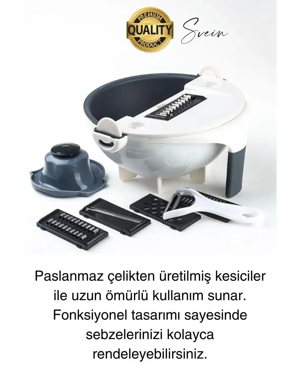 11 Parça Paslanmaz Fonksiyonel Süzgeçli Rende Hazneli Doğrayıcı Sebze Salata İçin Pratik Mutfak