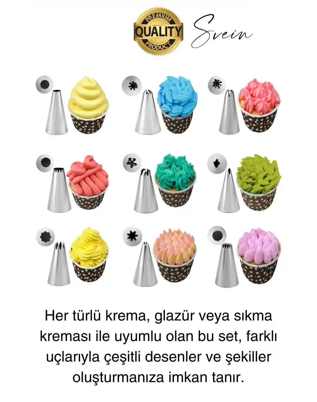 Uzun Ömürlü 10 Parça Paslanmaz Çelik Pasta Krema Sıkma Aparatı Seti Kesesi Torbası Dekoratif Süsleme