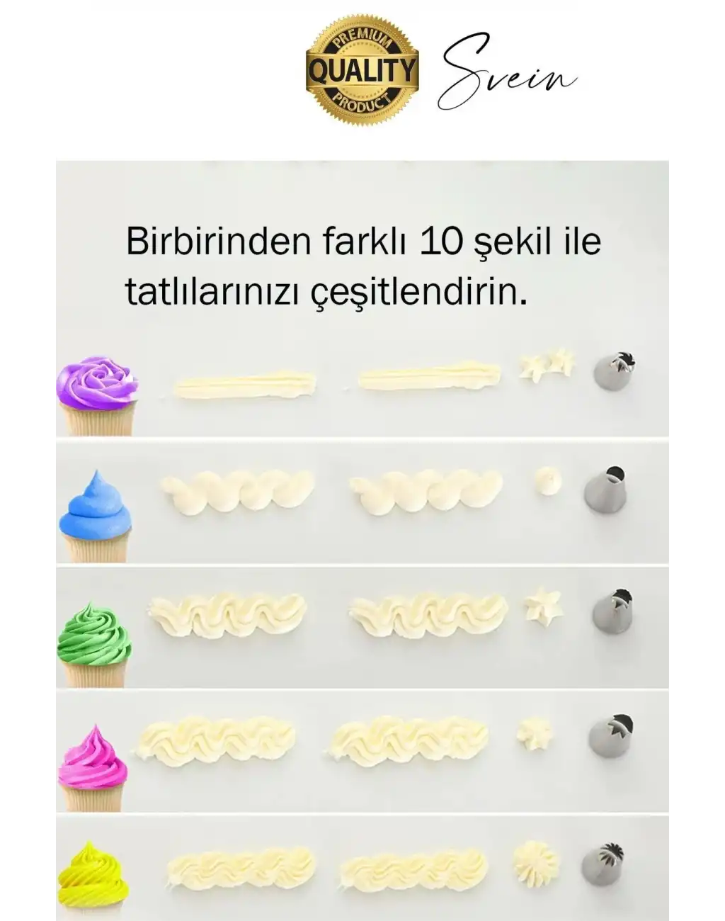 Uzun Ömürlü 10 Parça Paslanmaz Çelik Pasta Krema Sıkma Aparatı Seti Kesesi Torbası Dekoratif Süsleme