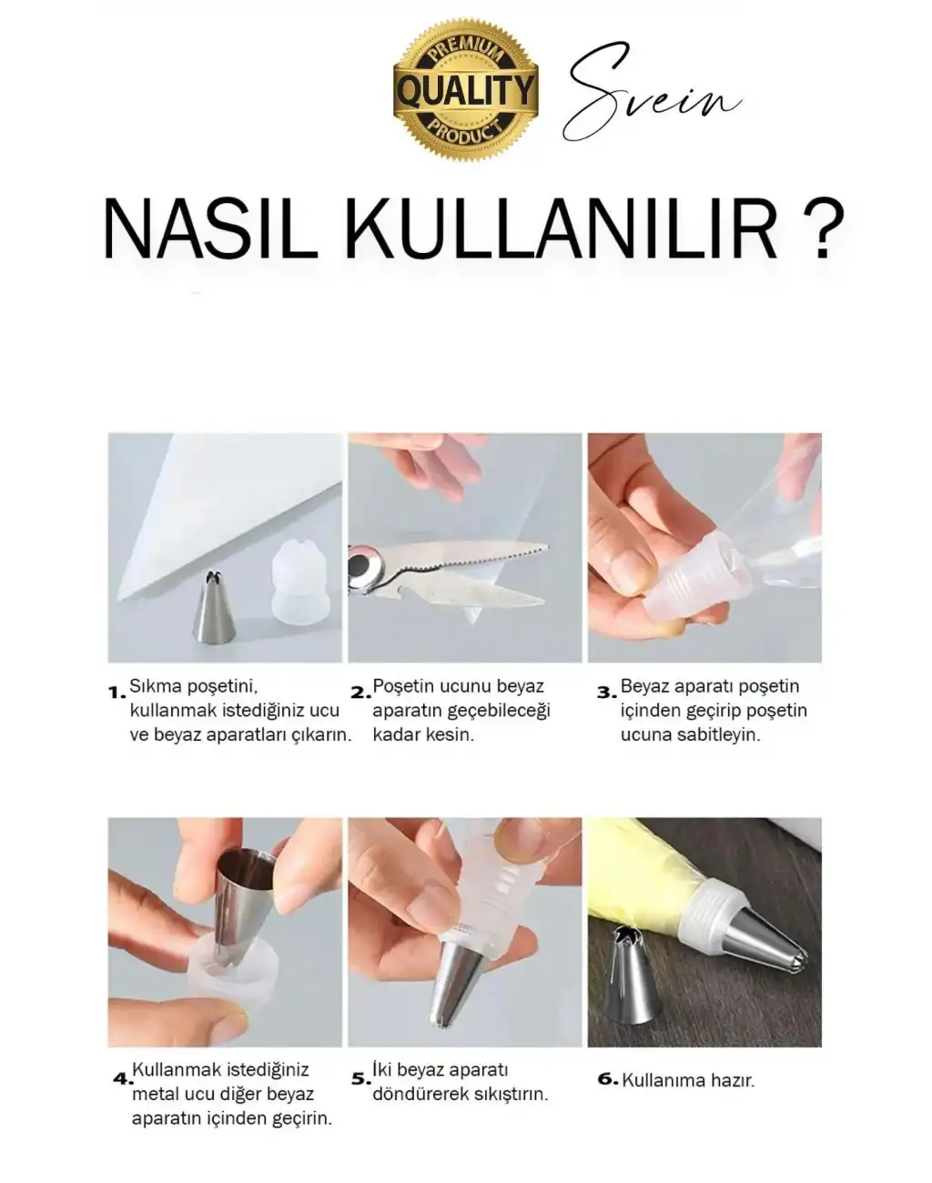 Uzun Ömürlü 10 Parça Paslanmaz Çelik Pasta Krema Sıkma Aparatı Seti Kesesi Torbası Dekoratif Süsleme