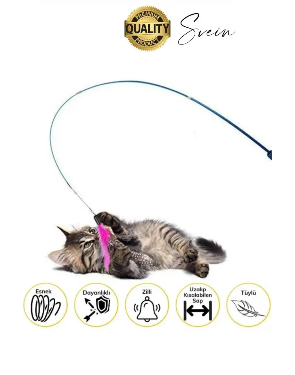 Dayanıklı Teleskopik Zilli Ve Tüylü Kedi Oyuncağı Eğlenceli Ayarlanabilir Peluş İnteraktif Olta