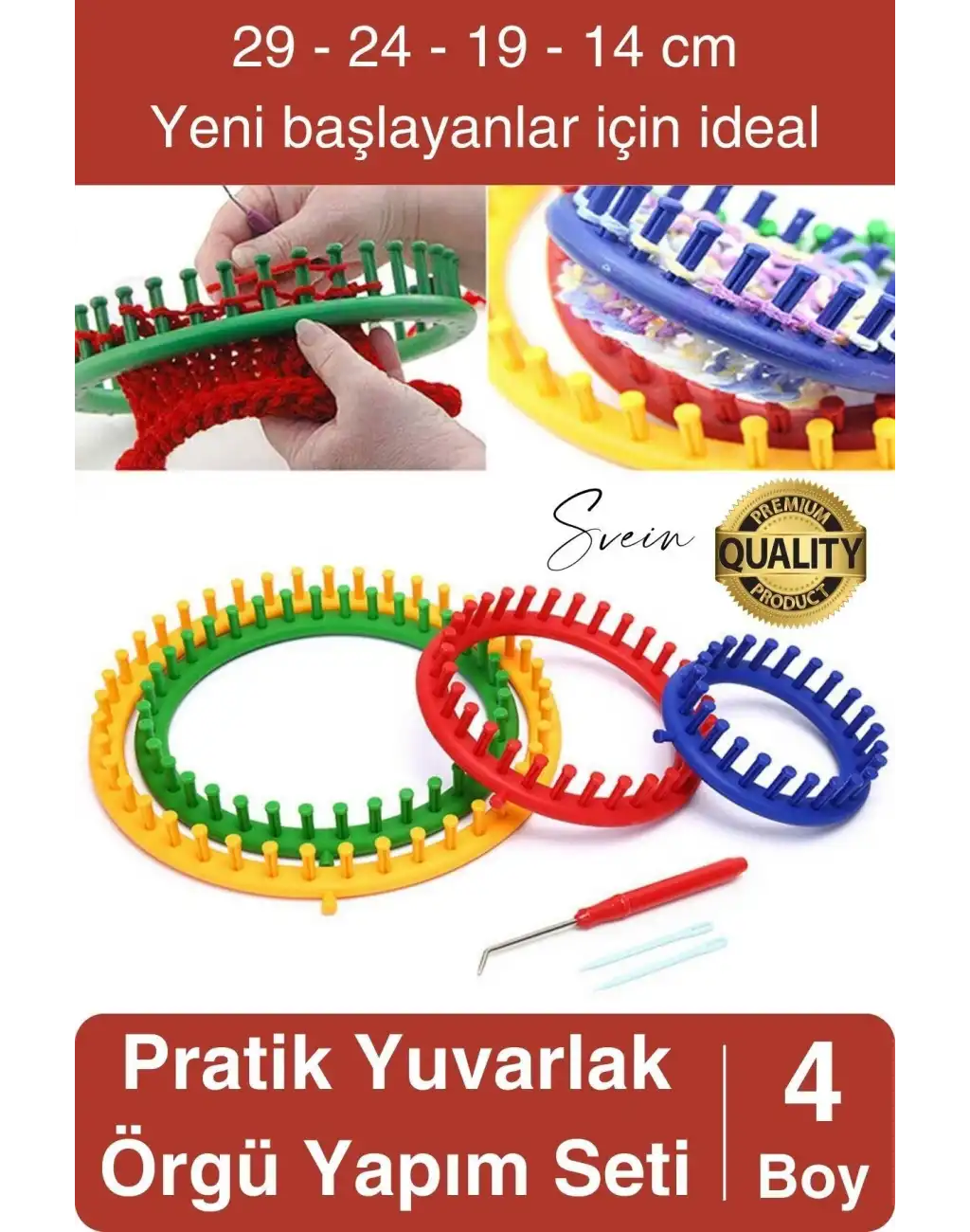 Pratik Yuvarlak Örgü Yapım Seti 4 Boy El Yapımı Atkı Bere Örme Tezgahı Kanca Plastik İğne Dokuma