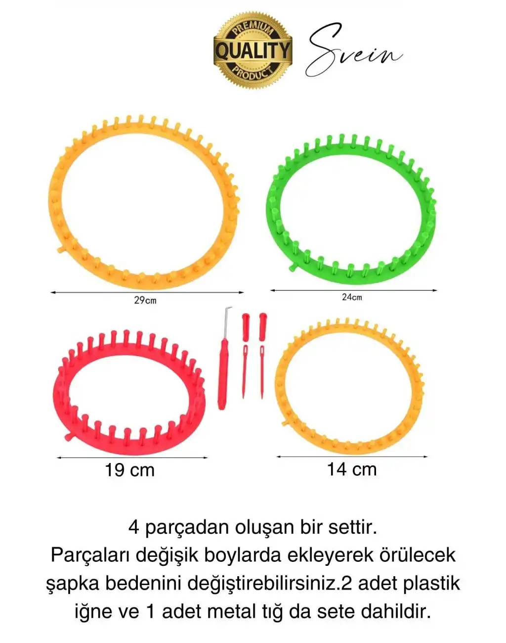 Pratik Yuvarlak Örgü Yapım Seti 4 Boy El Yapımı Atkı Bere Örme Tezgahı Kanca Plastik İğne Dokuma