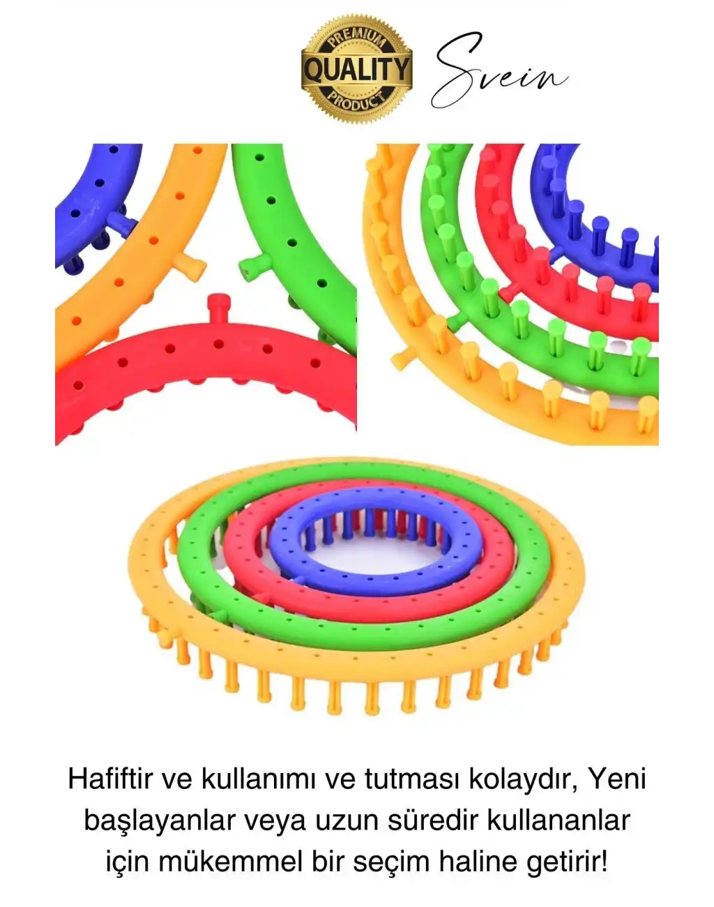 Pratik Yuvarlak Örgü Yapım Seti 4 Boy El Yapımı Atkı Bere Örme Tezgahı Kanca Plastik İğne Dokuma