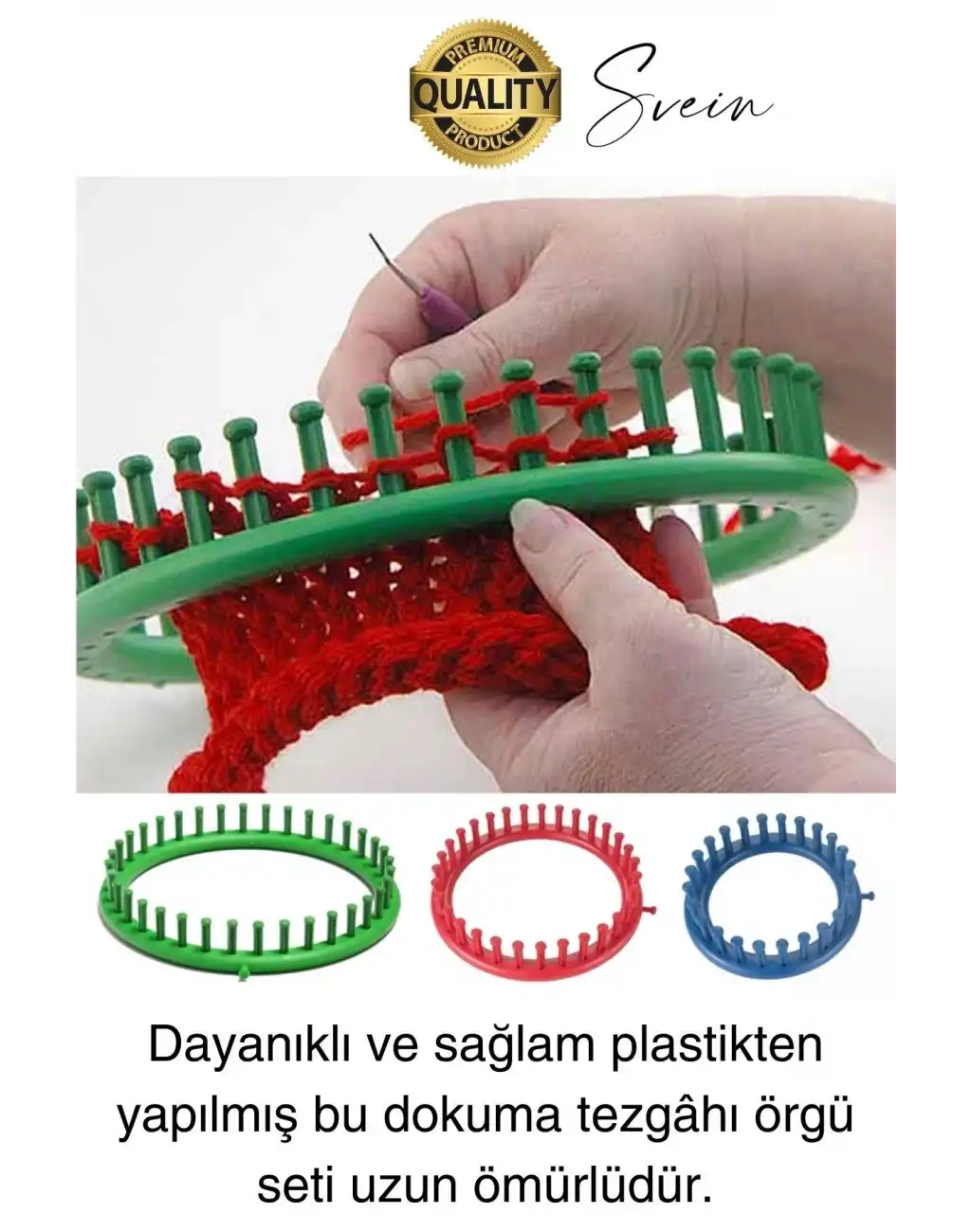 Pratik Yuvarlak Örgü Yapım Seti 4 Boy El Yapımı Atkı Bere Örme Tezgahı Kanca Plastik İğne Dokuma